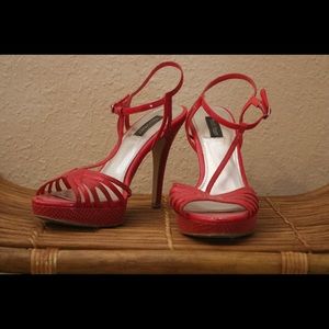 White House Black Market pink snake heels